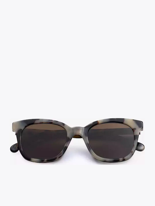 De Sunglasses Brown Sunglasses with Horn-Rimmed Frame