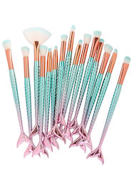 Maange Set 15 Make Up Brushes Mermaid Shape Pinkish Blue