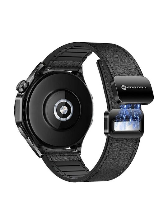 Forcell Λουράκι Δερμάτινο Μαύρο (SAMSUNG Watch 22 mm)
