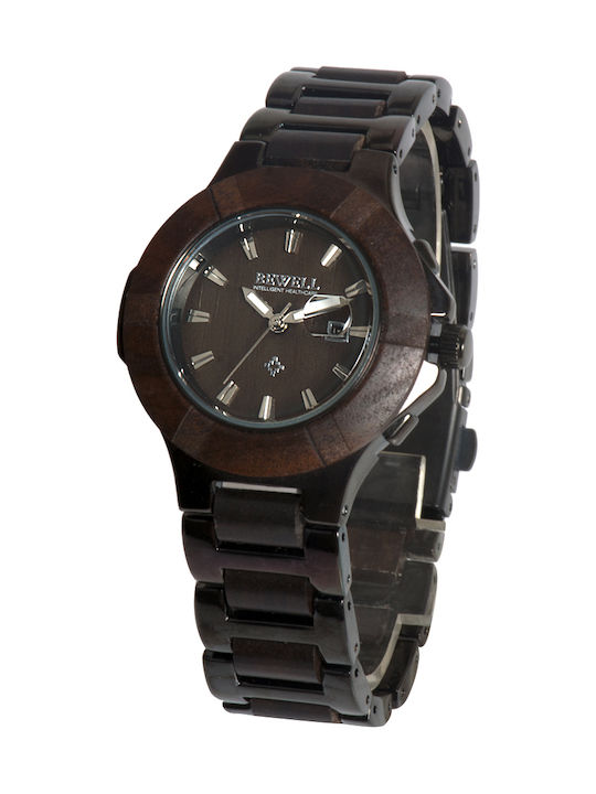 Ξύλινο Μεταλλικό Ρολόι Vesta Black Brown 36mm 3atm
