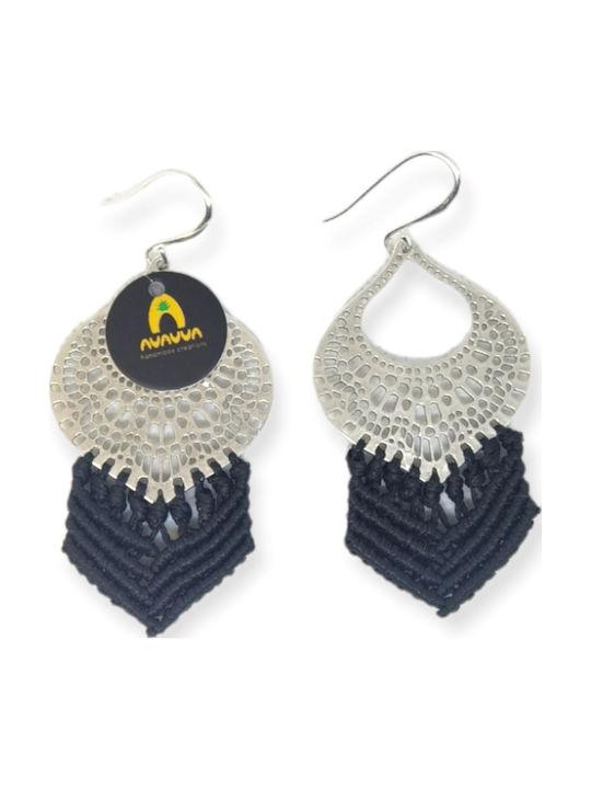 Cercei Ananna Ethnic Macrame Picătură Neagră