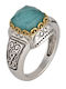 Silver Two-Tone Women's Handmade Byzantine Ring Hat Blue Copper Code 102413