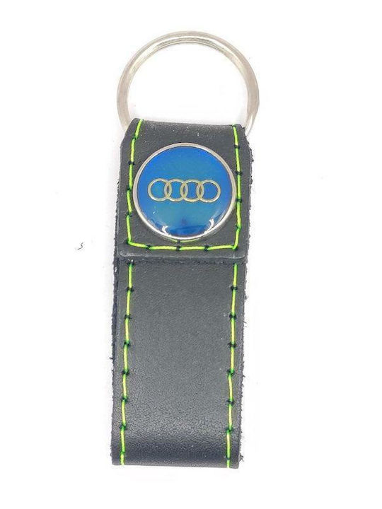 Μπρελόκ Δερμάτινο Σμάλτο Audi Μαύρο-λαχανί 7624-k