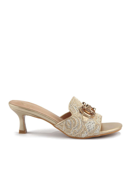 Fshoes Mules with Low Heel in Gold Color
