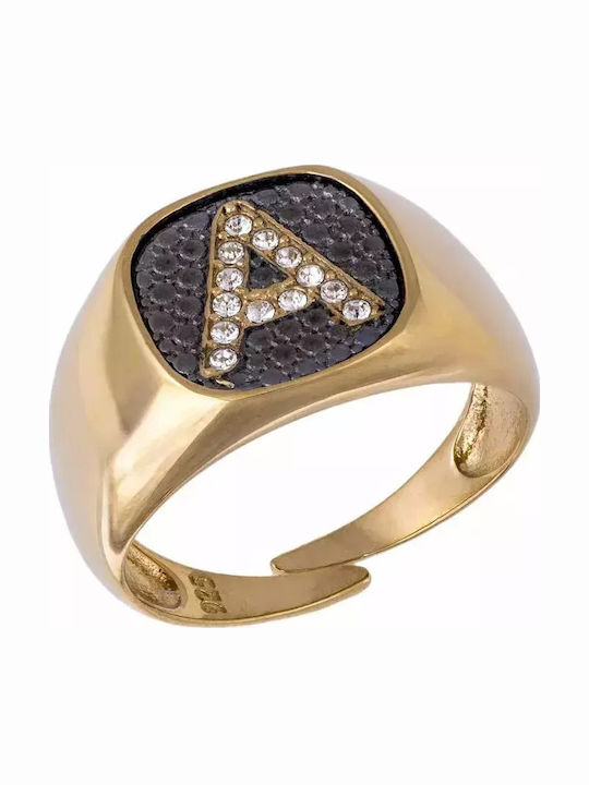 Chevalier Ring with Zircon made of Silver Gold Plated