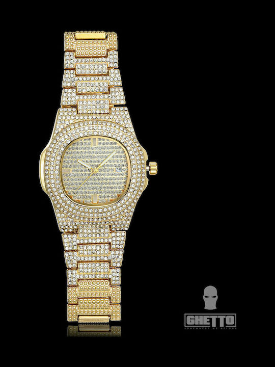 Ghetto Men's Watch Battery with Gold Metal Bracelet