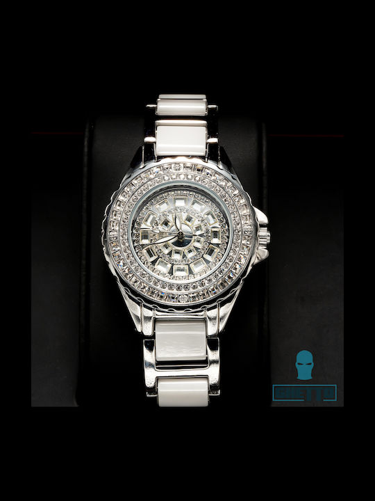 Ghetto Women's Watch with White Metal Bracelet