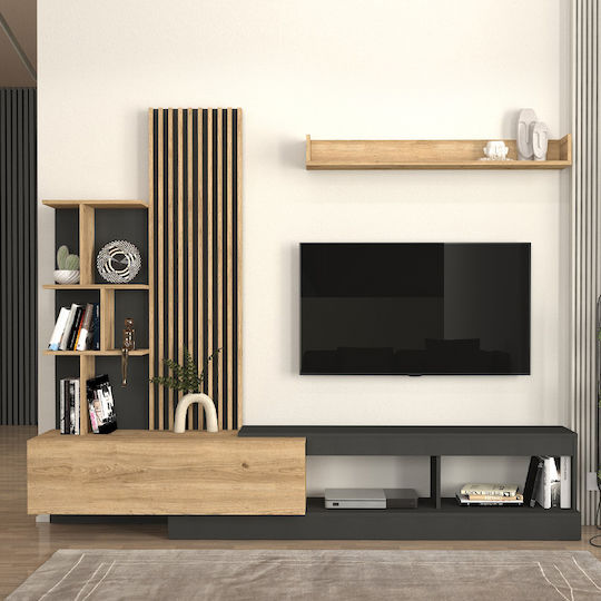 Unitate TV pentru sufragerie Vermont Anthracite - Sepet Oak L240xA40xÎ192cm