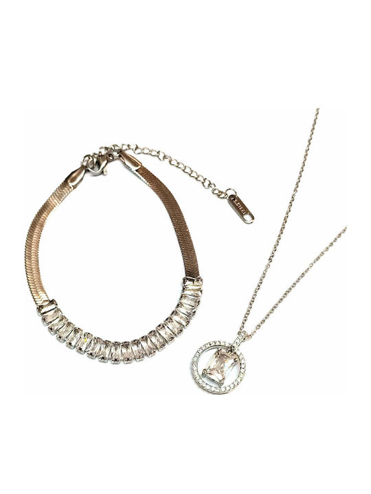 Amalfi Accessories Set with Necklace & Bracelet from Steel with Stones