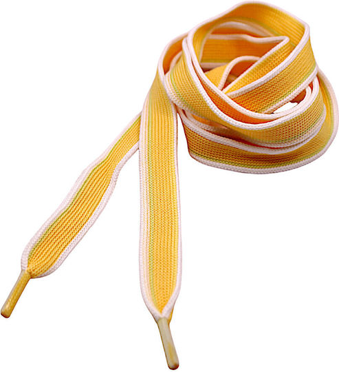 Flat Shoe Laces Striped White Yellow 1 Pair 4g26