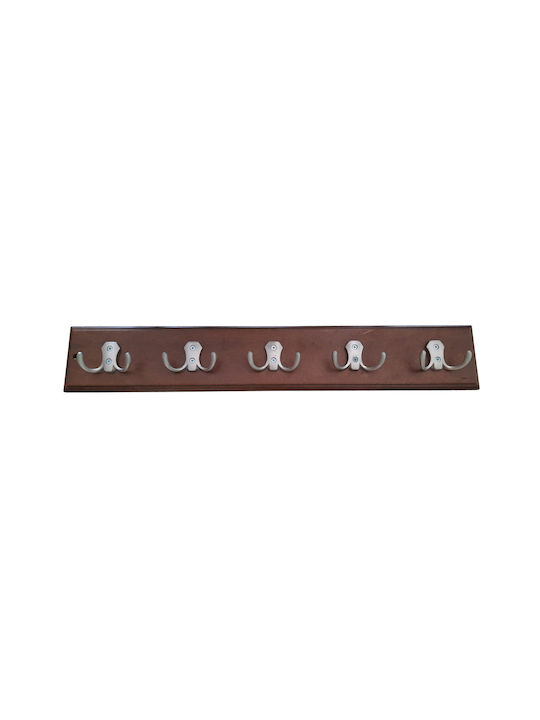 Wooden Wall Hanger A114 Honey Nickel Satin 5 Hooks 60x10x6cm Frans