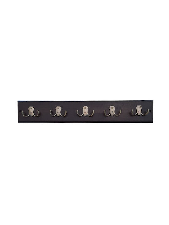 Wooden Wall Hanger A114 Brown Antique 5 Hooks 6...