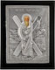 Heiligenikone Apostel Andreas Schwarz Holz Überzug Blatt Silber 925 Code 104 19x24cm
