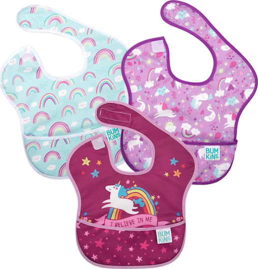 Bumkins Superbib Bavetă material textil cu autocolant & Buzunar Multicoloră pentru 24 m+ 3buc