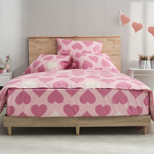 Charalambidis Textiles Sheet for Single Bed with Elastic 90x200+30cm. Salonica Pink