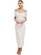 Midi Dress for Wedding / Baptism Satin Off-Shoulder White