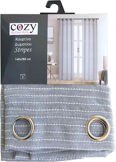 Chios Hellas Curtain With Grommets Stripes Grey 140x260cm
