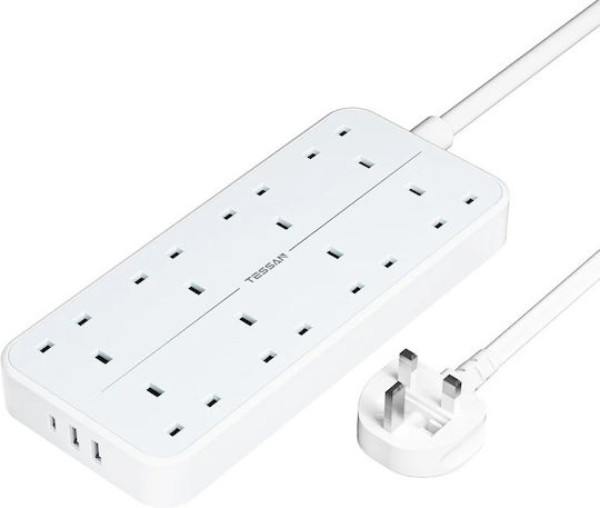 Tessan Πολύπριζο 8 Θέσεων με 2 USB-A, USB-C, Διακόπτη και Καλώδιο 2m Μπλε