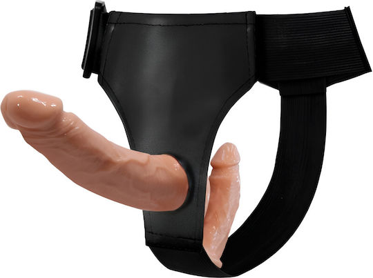 Strap-on Realist Dildo Dublu Cu Veni Proeminente Fără BPA Impermeabil Reglabil Detasabil Dublă Stimulare Plăceri Unice Ușor de Curățat 13.5 X 10 Cm Negru Nudes