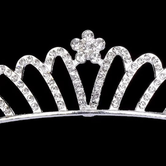 Silver-Plated Children's-Teen Tiara Crystals Flower Girl Maha Design Diameter 13cm X Height 3cm