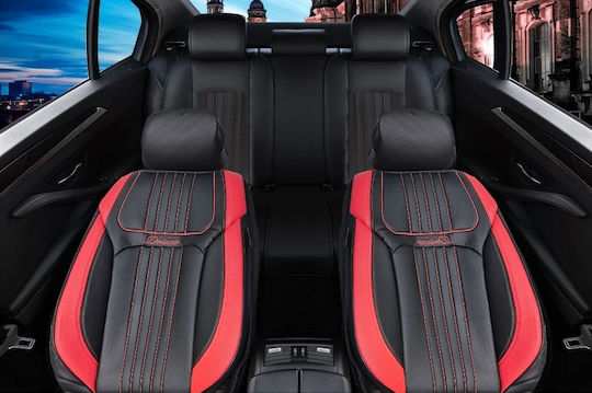 Set Universal Black Red Eco-leather Car Seat Covers Front Rear