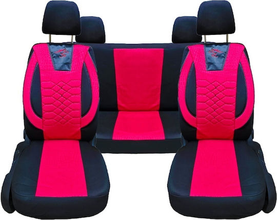 Set Universal De Huse Scaune Auto Față Spate Material Textil Negru Roșu
