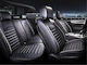 Car Seat Cover Set Front Back Faux Leather Black White Stripe