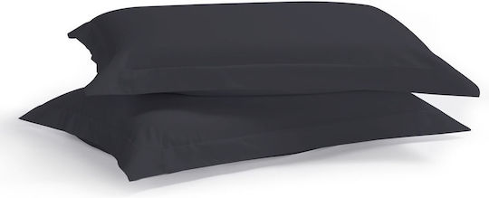 Aslanis Home Satin Σετ Μαξιλαροθήκες Oxford Black 50x80εκ.