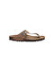 Leather Women's Flat Sandals in Tabac Brown Color