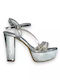 Stoff Sandalen mit Strass Gray