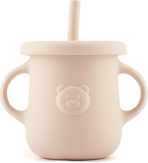 Kidnort Baby Cup with Handles and Straw made of Silicone Beige 200ml