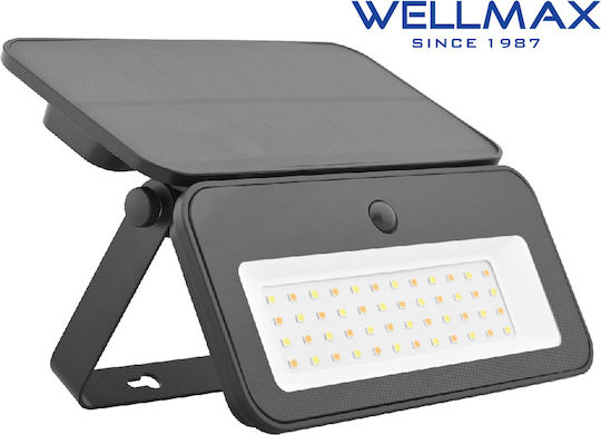 Wellmax Στεγανός Ηλιακός Προβολέας LED 8W Θερμό Λευκό 3000K με Αισθητήρα Κίνησης IP65