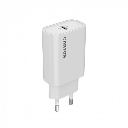 Canyon Φορτιστής με Ενσωματωμένο Καλώδιο με Θύρα USB-C 30W Power Delivery Λευκός (OnCharge)