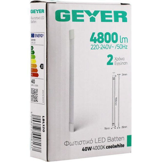 Lbl120 Unterbauleuchte Led Batten 1.20m 40w 4000k 4800lm Ip20 Geyer
