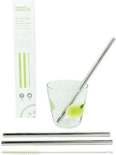 A Slice Green Set 2 Paie De Baut Din Oțel Inoxidabil Pentru Smoothie Cu Periuță