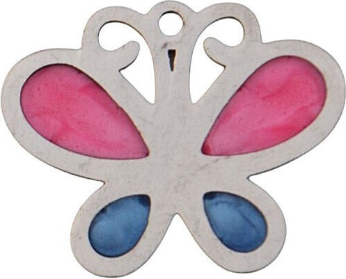 Stahl Anhängliches Element Schmetterling Silber Emaille 25mm 17-61