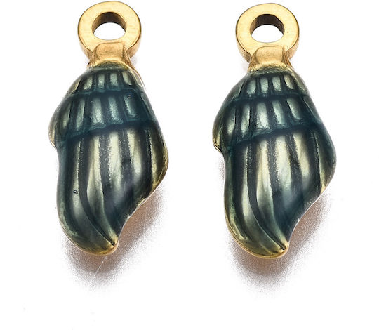 Steel Gold Hanging Seashell Dark Blue Enamel 18.5mm 2pcs