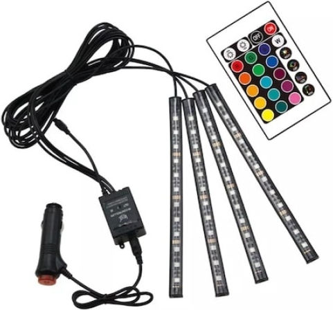 Set 4 Benzi Iluminat Ambiental Auto Foxmag24 Telecomandă Intensitate Reglabilă 12 Led