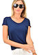 Women's Summer Blouse Short Sleeve Dark Blue