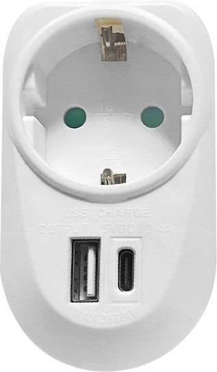 Technik Μονόπριζο με 1 USB-A και 1 USB-C Γαλλίας (Type E)