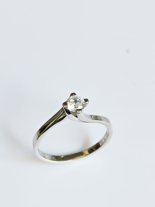 Aris Dentopoulos Jewellery Μονόπετρο από Λευκόχρυσο 14K με Ζιργκόν