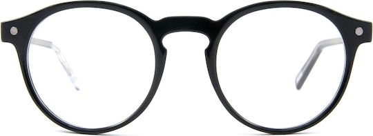 Snob Milano Dogui Men's Acetate Prescription Eyeglass Frame with Clip-On Black CPC01ZC048