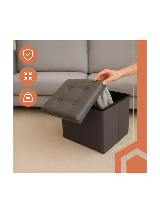 Living Room Folding Stool With Storage Space Upholstered In Gray Artificial Leather 38x38x38cm