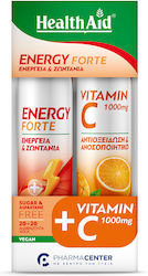 Health Aid Energy Forte Tropical Fruits Flavour 20 Effervescent Tablets & Vitamin C 1000mg Orange Flavour 20 Effervescent Tablets