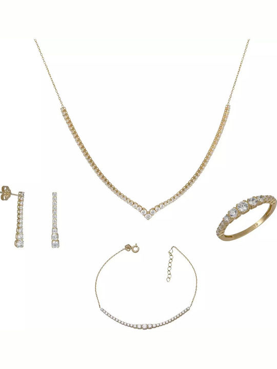 Set with Necklace , Earrings & Ring from Gold 9K with Stones