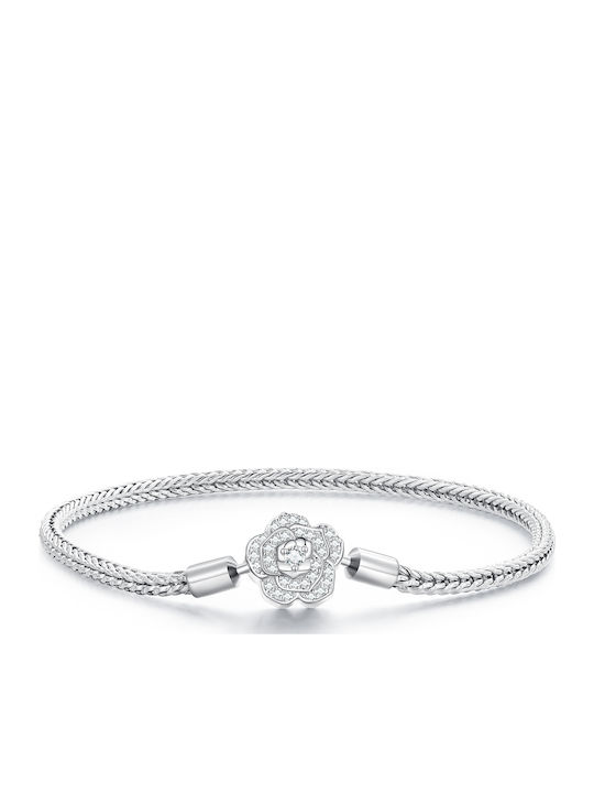 Daskalakis Women's Chain Bracelet with Flower Design in Silver with Zircon 17cm