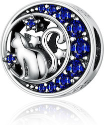 Silver Charm 925 Blue Stones Cat Stars