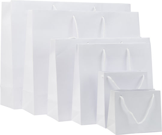 Pungă de Hârtie Mată Plastifiată Albă cu Șnur 26.5x8x25 200 Bucăți