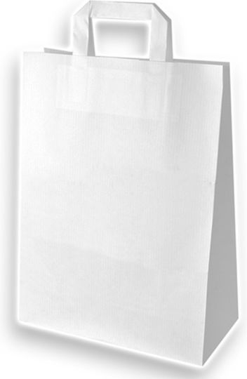 Geantă De Hârtie Albă Plat Cu Mâner 26 X 12 X 35cm 250 Bucăți