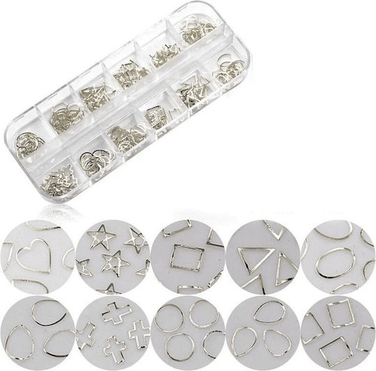 Wd Mini Metallische Nageldesign Dekorationen Silber 12 Muster